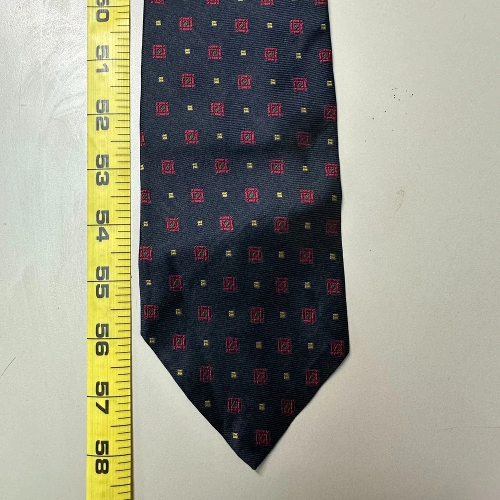 Polo Ralph Lauren Silk Tie Navy Blue Red Gold Geometric Medallion Hand Made